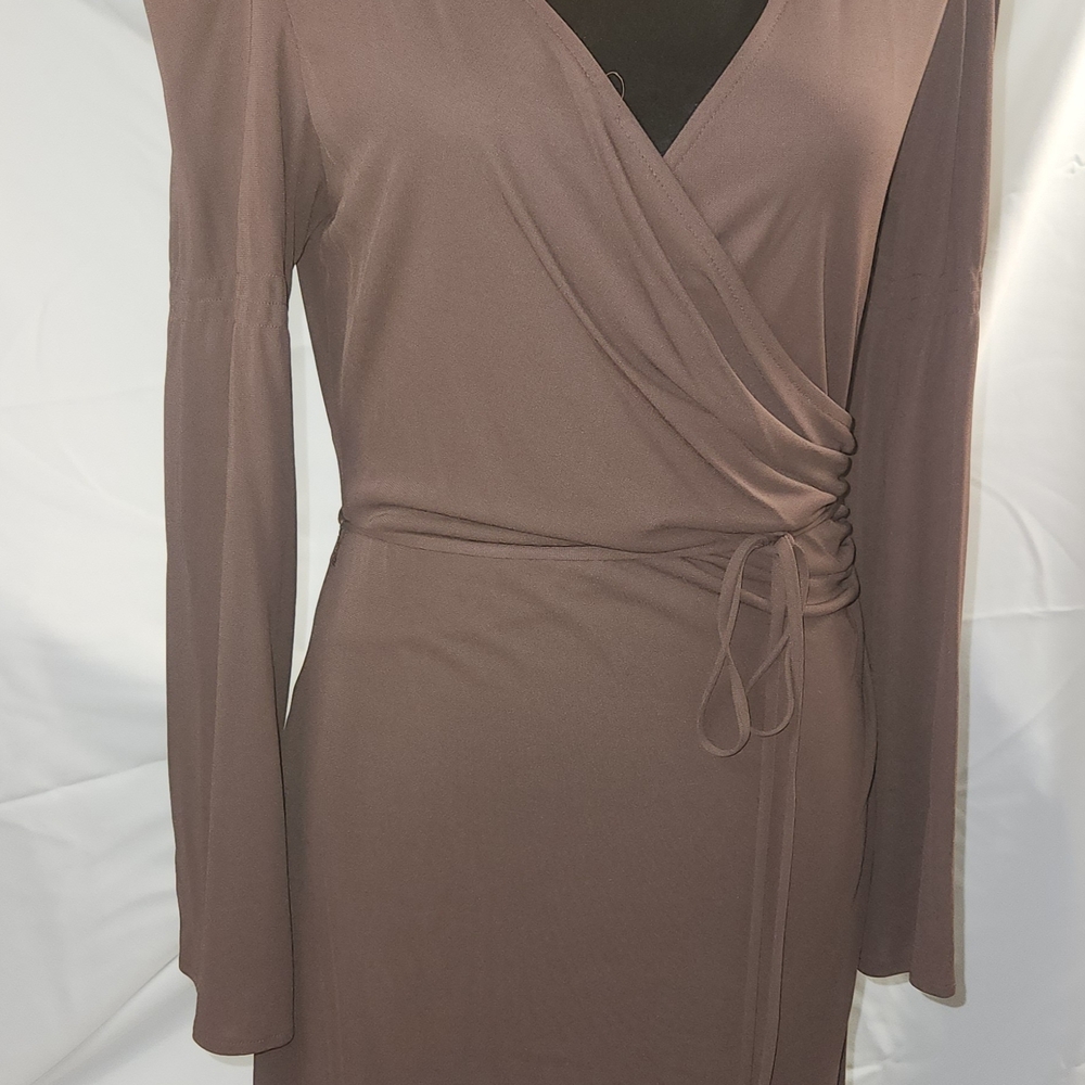 Nine West Chocolate Long Sleeve Wrap Dress